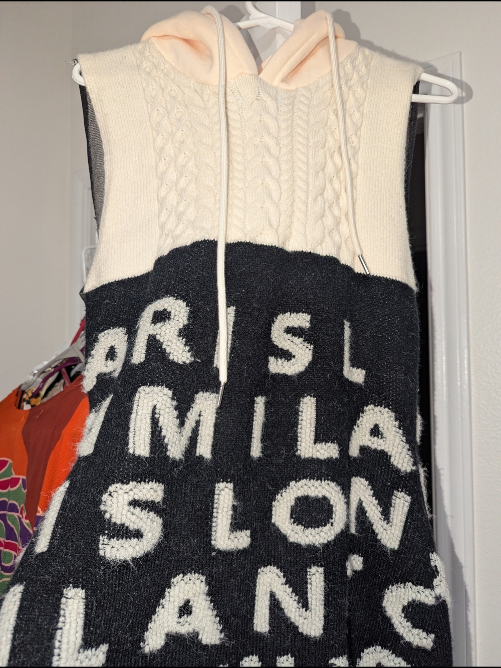AKIRA Cream and Black Cable-Knit Hooded Sweater Dress
